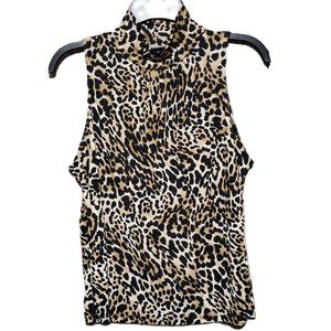 Stephen & Casey M L Women's Black Brown Animal Print Sleeveless Top Blouse